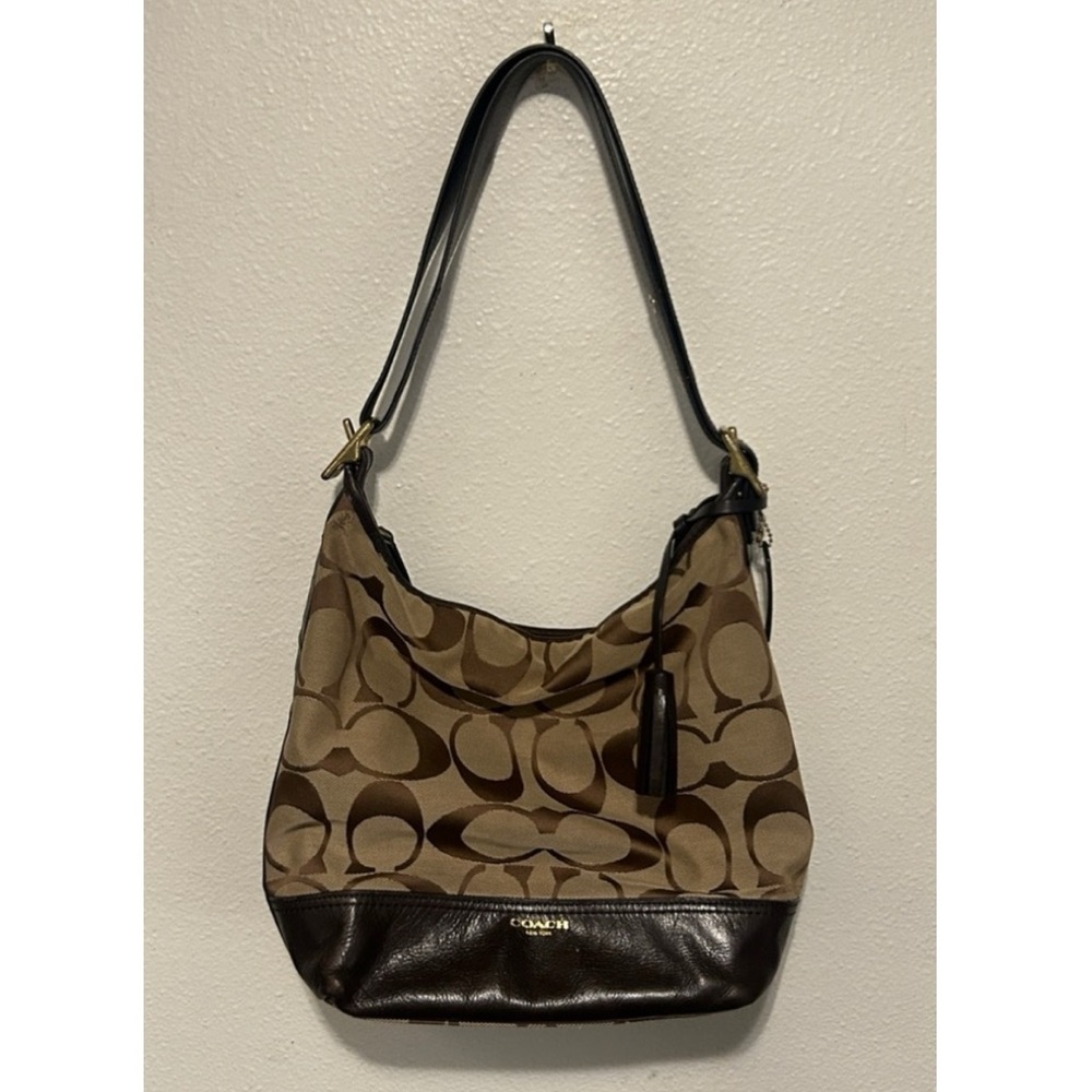 COACH VTG Y2K Legacy Signature  Duffle Bag  Leather & Canvas Brown Beige Vintage